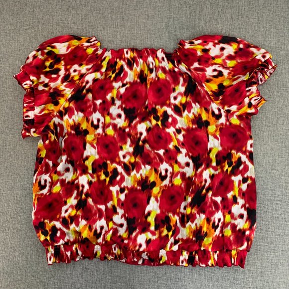 Alfani Women's Floral Pleated Blouse Size 22W Cap Sleeve Red Yellow White Lined - Picture 12 of 15